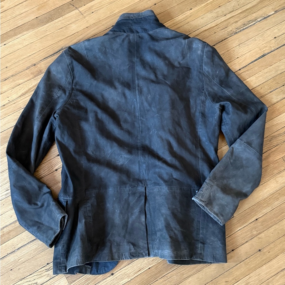 All Saints Survey Double Layer Suede Dark Gray Green Blazer Jacket | M - Picture 11 of 14